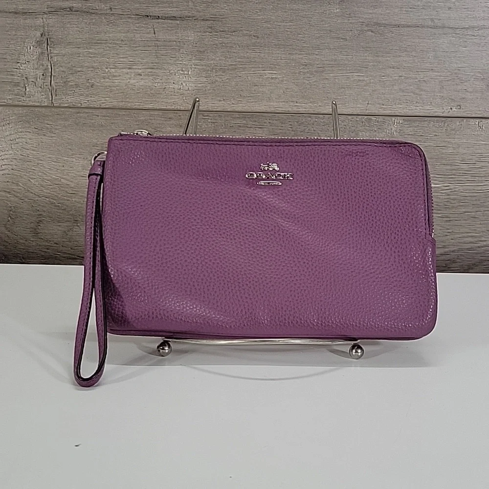 Coach Purple Pebble Leather Wristlet Clutch Bag F87587